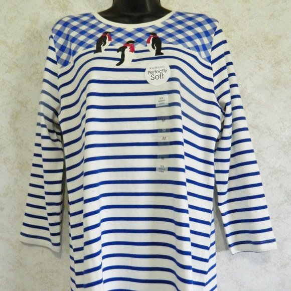 Kim Rogers Blue Stripe 3/4 Sleeve Top Medium - Picture 1 of 13